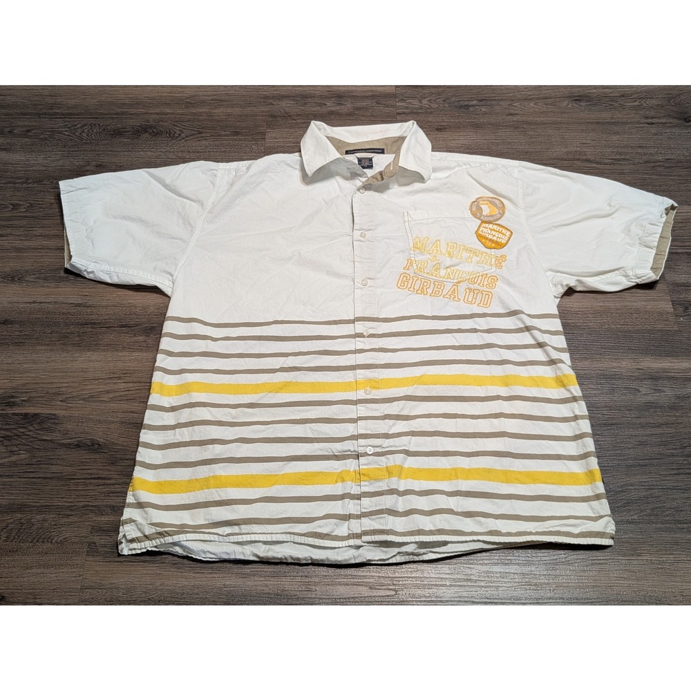 Marithe‎ Francois Girbaud Striped Button Up Shirt Mens XL White Short Sleeve Y2K